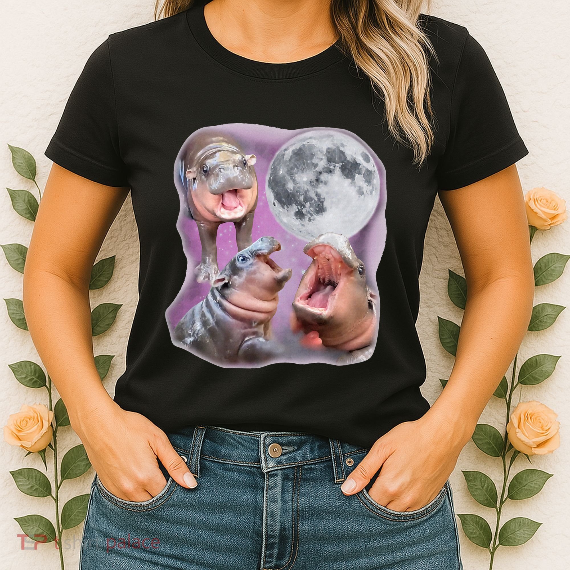 Moo Deng Three Moo Deng Moon Funny Hippo Women's T-Shirt