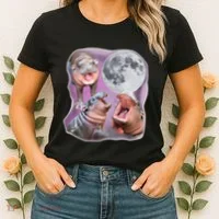 Moo Deng Three Moo Deng Moon Funny Hippo Women's T-Shirt thumb 2