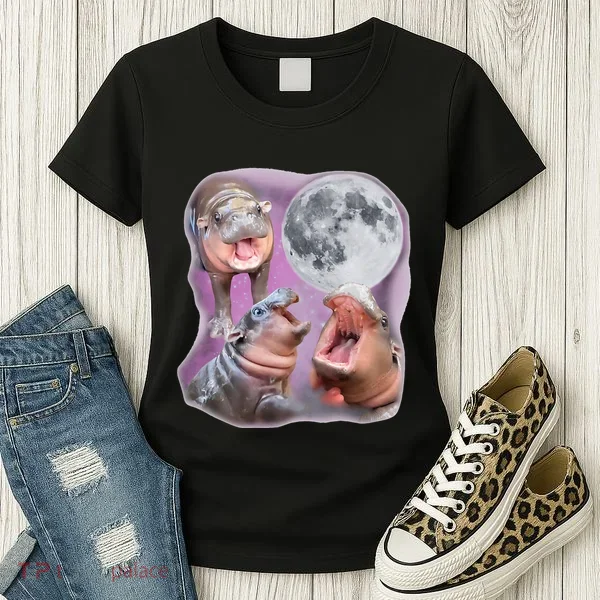 Moo Deng Three Moo Deng Moon Funny Hippo Women's T-Shirt