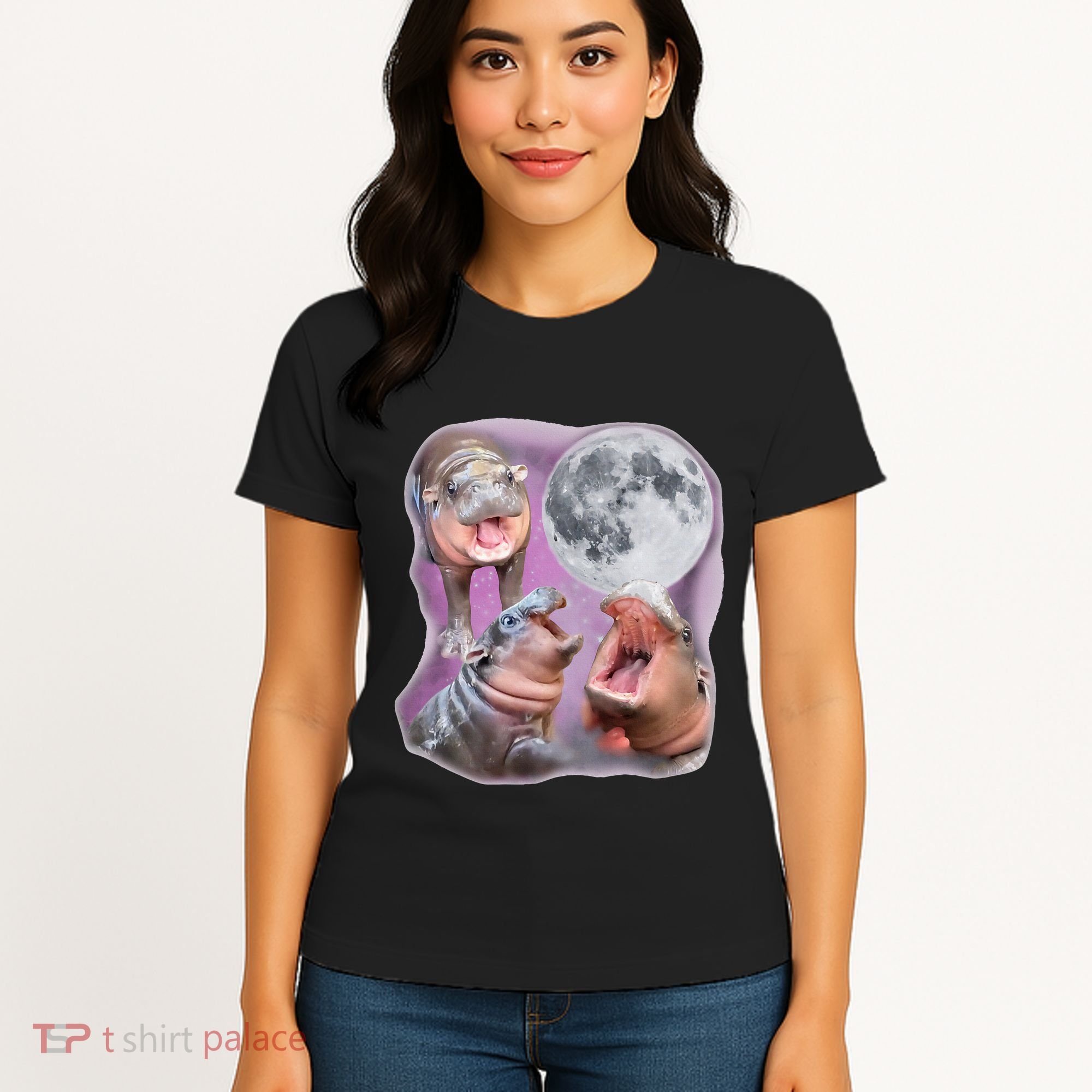 Moo Deng Three Moo Deng Moon Funny Hippo Women's T-Shirt