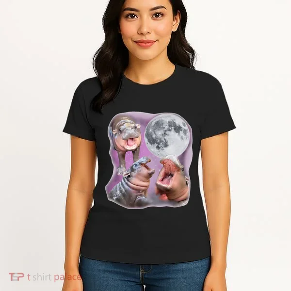 Moo Deng Three Moo Deng Moon Funny Hippo Women's T-Shirt