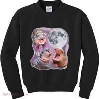 Moo Deng Three Moo Deng Moon Funny Hippo Kids Sweatshirt thumb 0