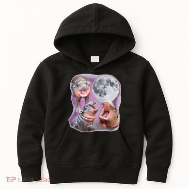 Moo Deng Three Moo Deng Moon Funny Hippo Kids Hoodie