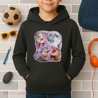 Moo Deng Three Moo Deng Moon Funny Hippo Kids Hoodie thumb 2