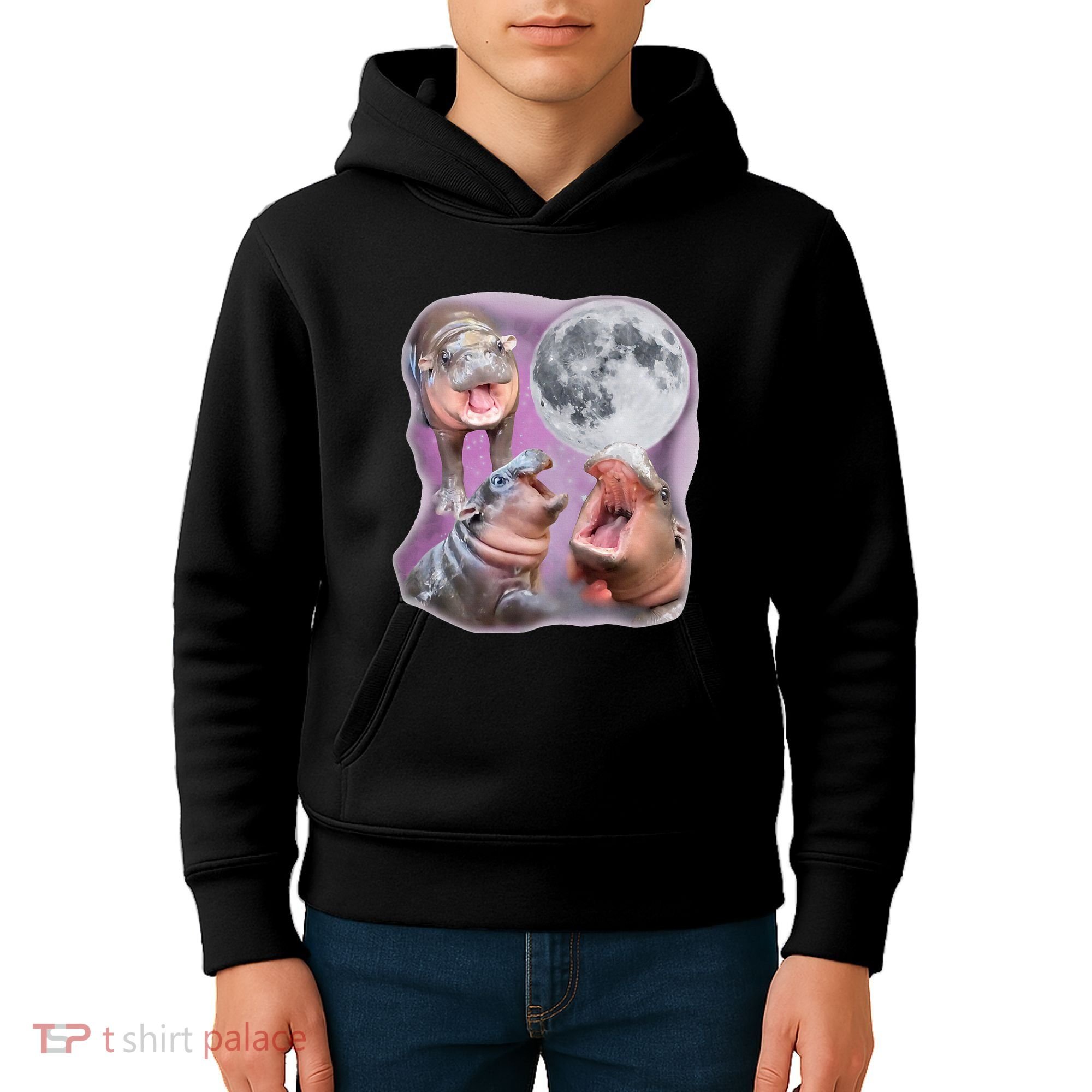 Moo Deng Three Moo Deng Moon Funny Hippo Kids Hoodie