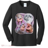 Moo Deng Three Moo Deng Moon Funny Hippo Kids Long Sleeve Shirt thumb 0