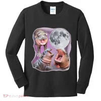 Moo Deng Three Moo Deng Moon Funny Hippo Kids Long Sleeve Shirt thumb 0