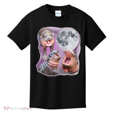 Moo Deng Three Moo Deng Moon Funny Hippo Kids T-Shirt