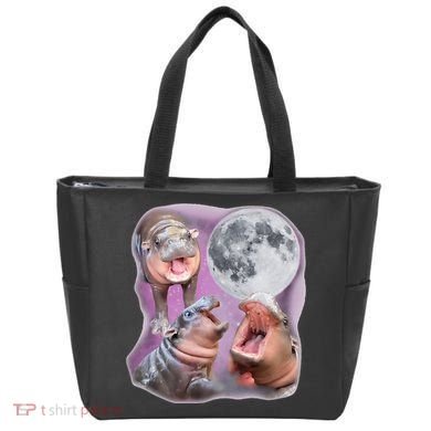 Moo Deng Three Moo Deng Moon Funny Hippo Tote Bag