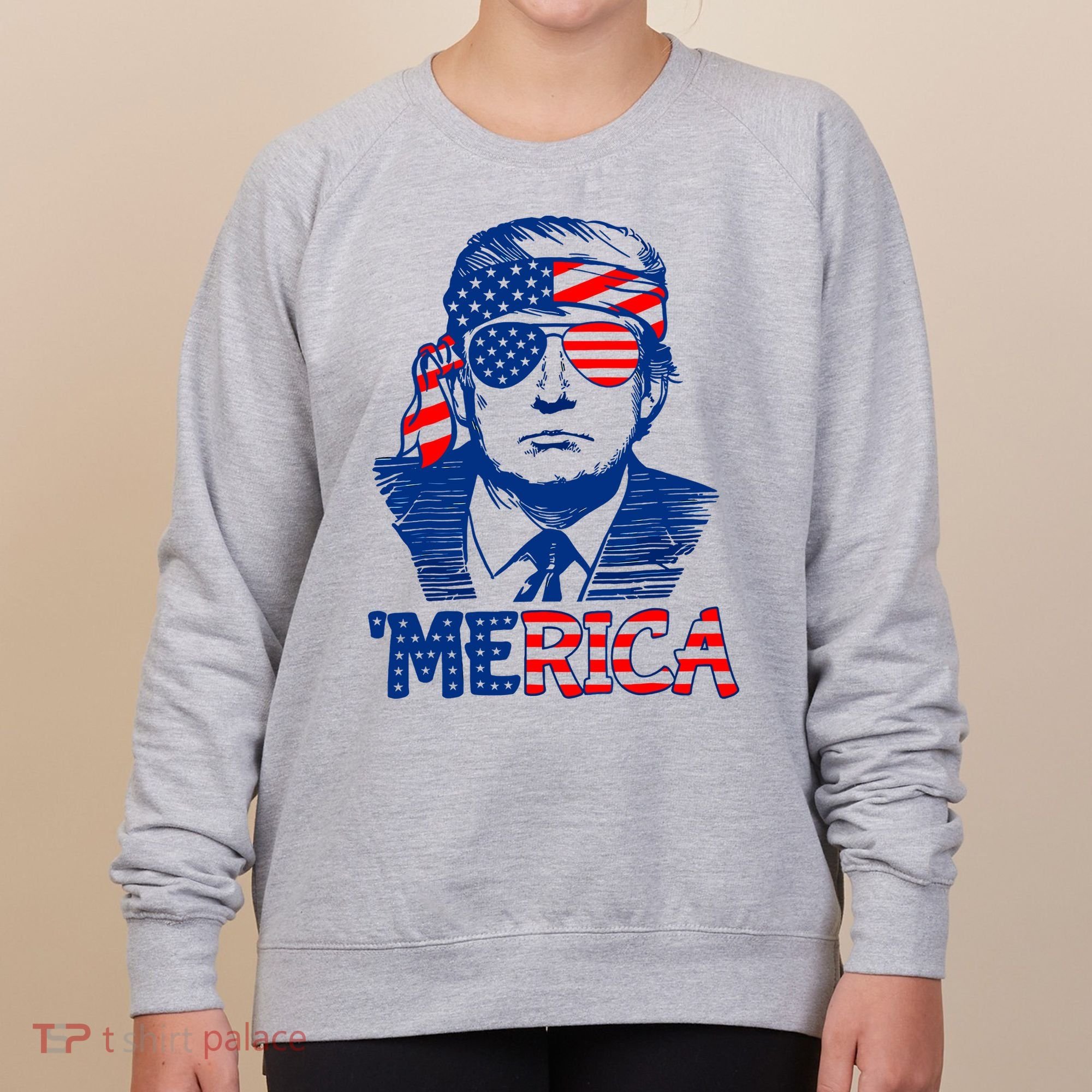 Merica Donald Trump 4th Of July Patristic American Flag Women's Sweatshirt