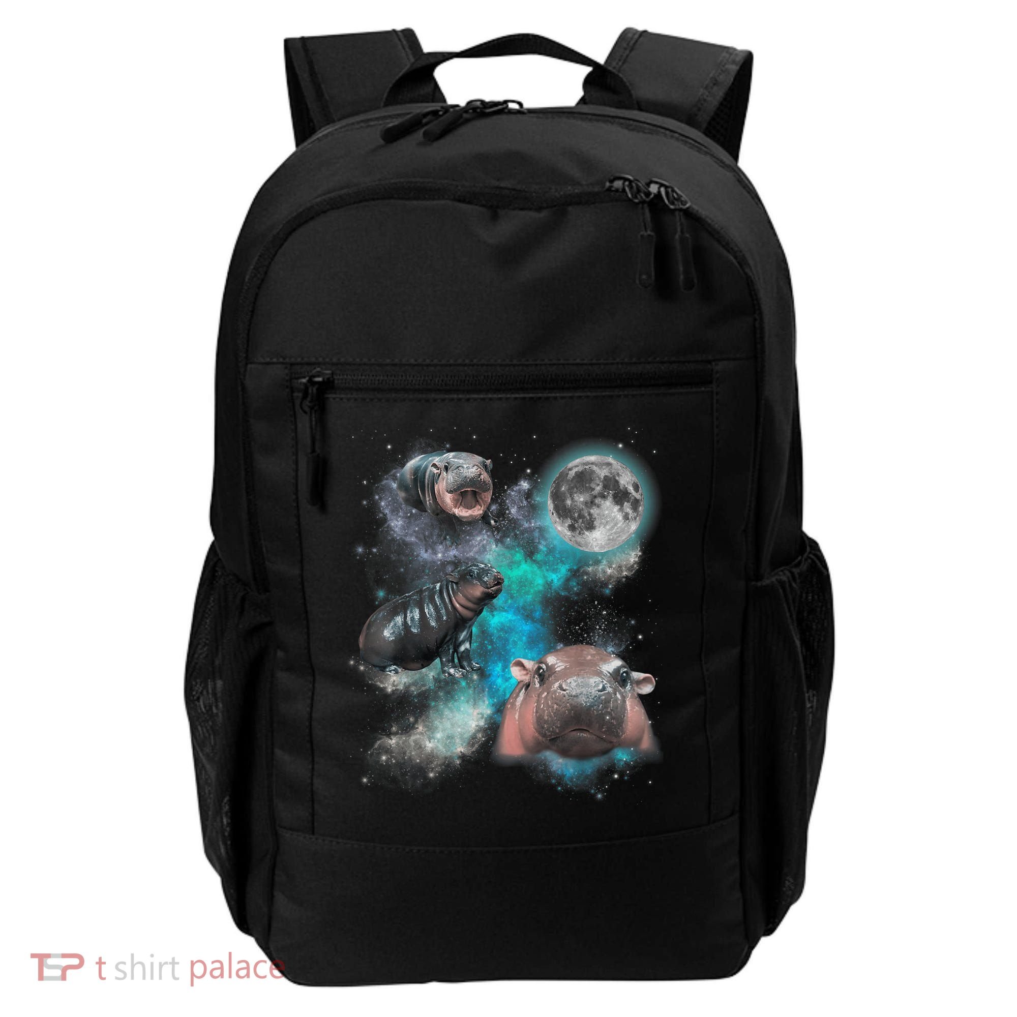 Moo Deng Three Moo Deng Moon Funny Hippo Universe Galaxy Backpack