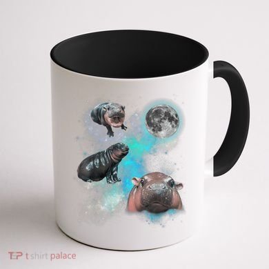 Moo Deng Three Moo Deng Moon Funny Hippo Universe Galaxy Coffee Mug back