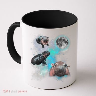 Moo Deng Three Moo Deng Moon Funny Hippo Universe Galaxy Coffee Mug