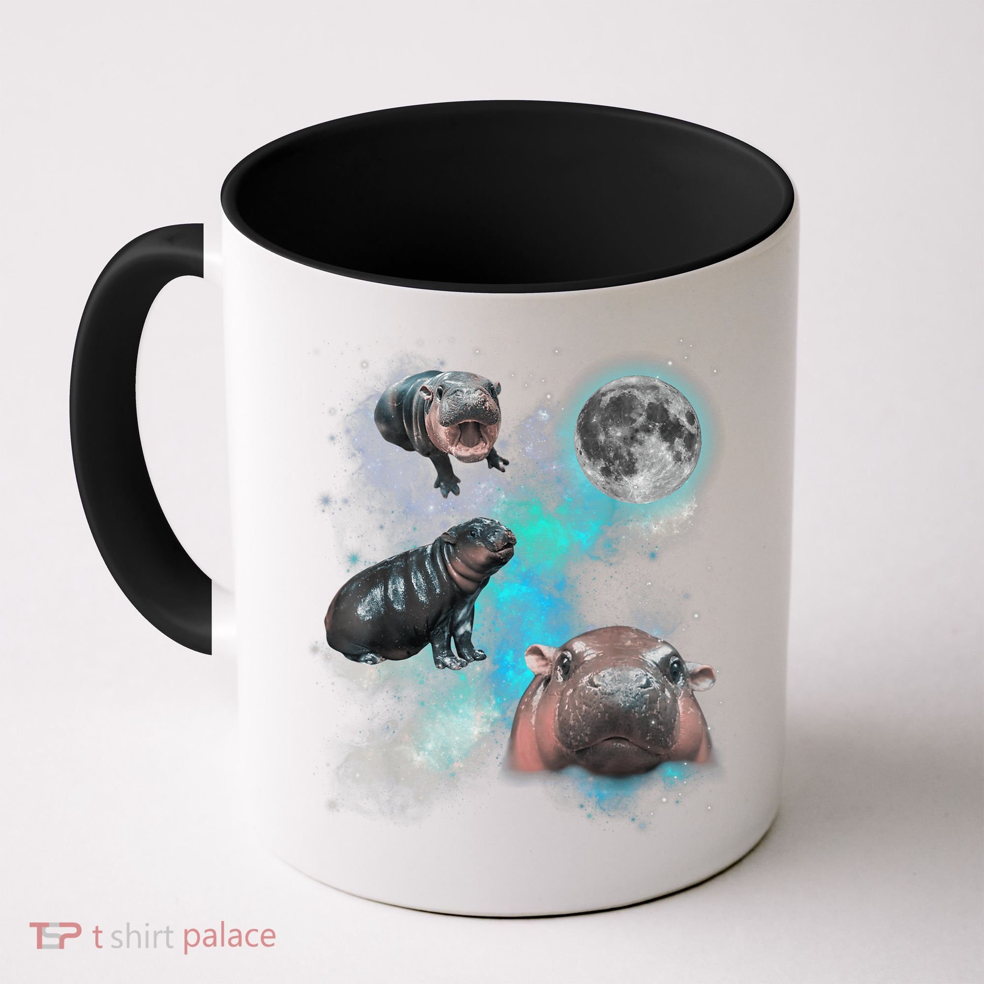 Moo Deng Three Moo Deng Moon Funny Hippo Universe Galaxy Coffee Mug