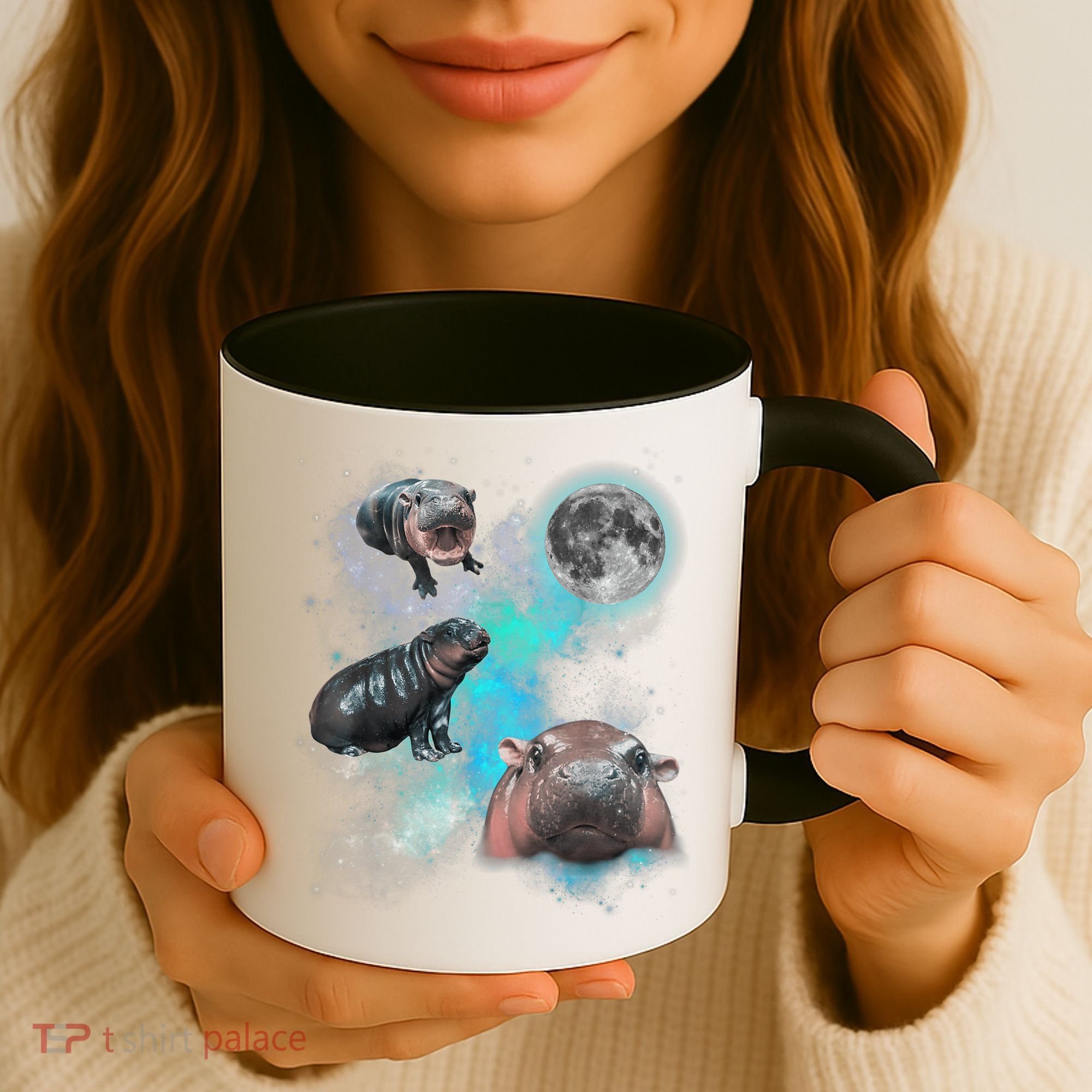 Moo Deng Three Moo Deng Moon Funny Hippo Universe Galaxy Coffee Mug
