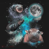 Moo Deng Three Moo Deng Moon Funny Hippo Universe Galaxy Ornament thumb 1