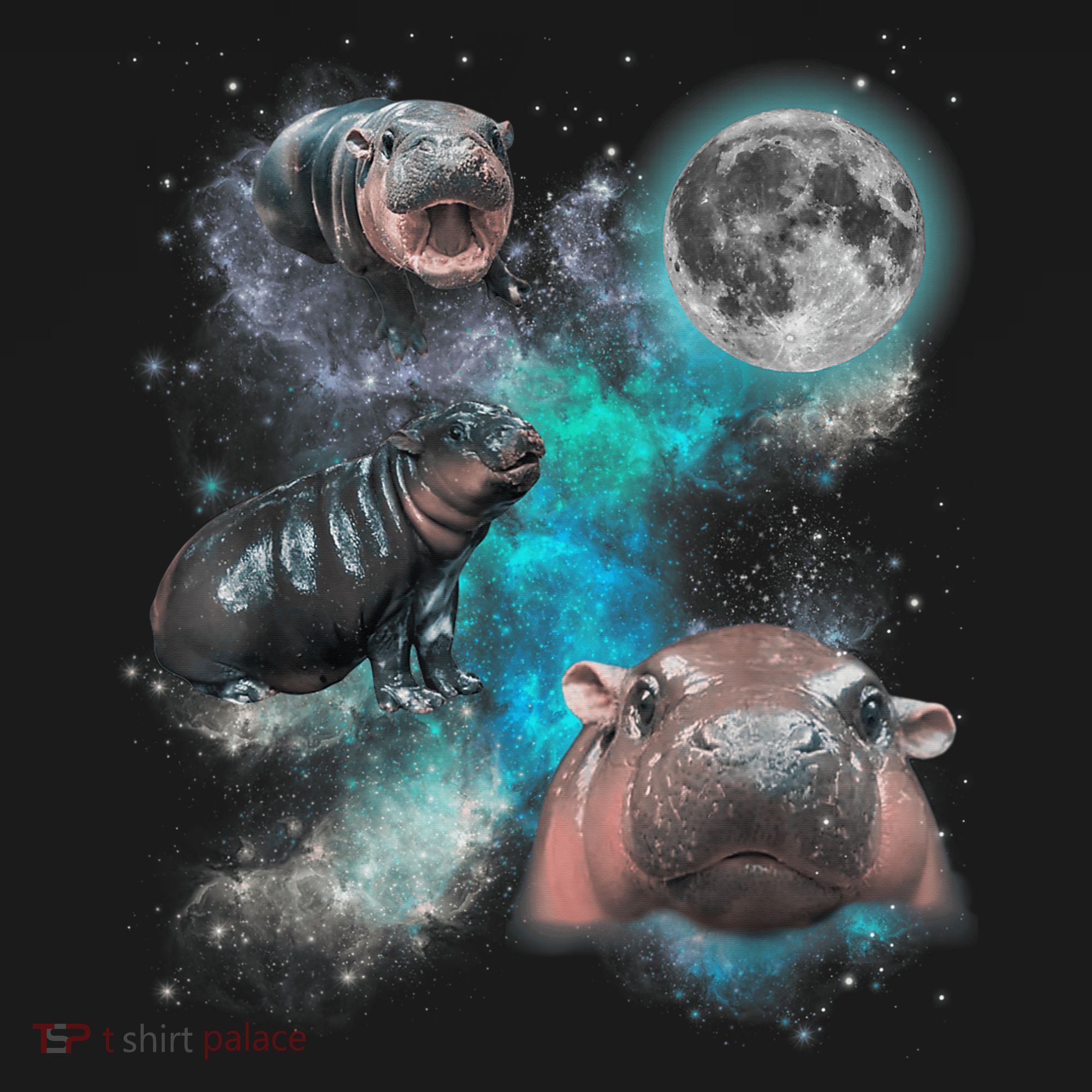 Moo Deng Three Moo Deng Moon Funny Hippo Universe Galaxy Ornament