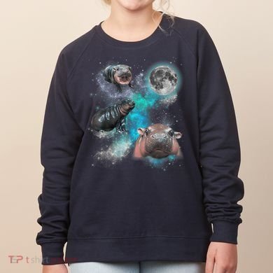 Moo Deng Three Moo Deng Moon Funny Hippo Universe Galaxy Women's Sweatshirt
