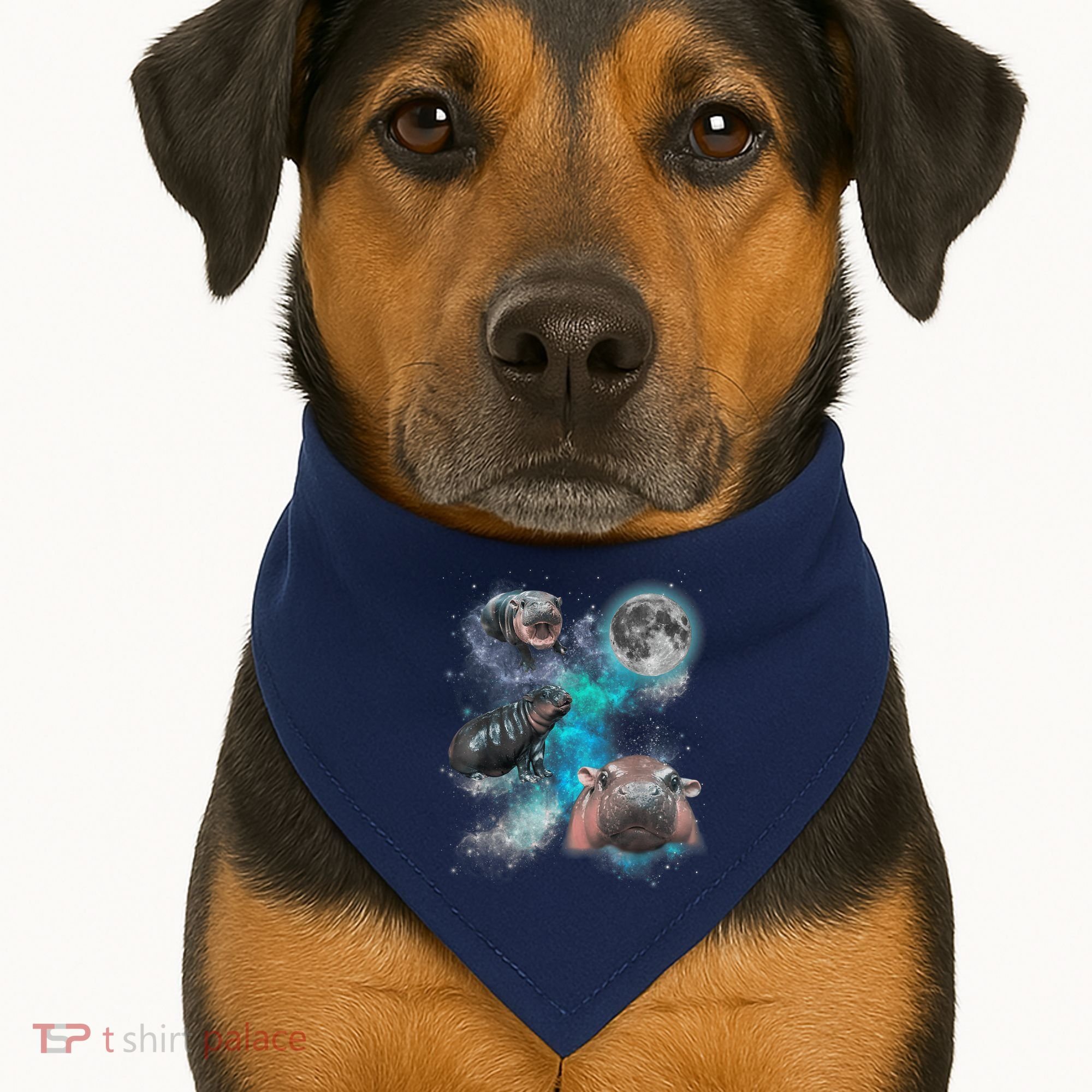 Moo Deng Three Moo Deng Moon Funny Hippo Universe Galaxy USA-Made Doggie Bandana