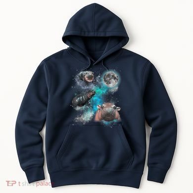 Moo Deng Three Moo Deng Moon Funny Hippo Universe Galaxy Hoodie