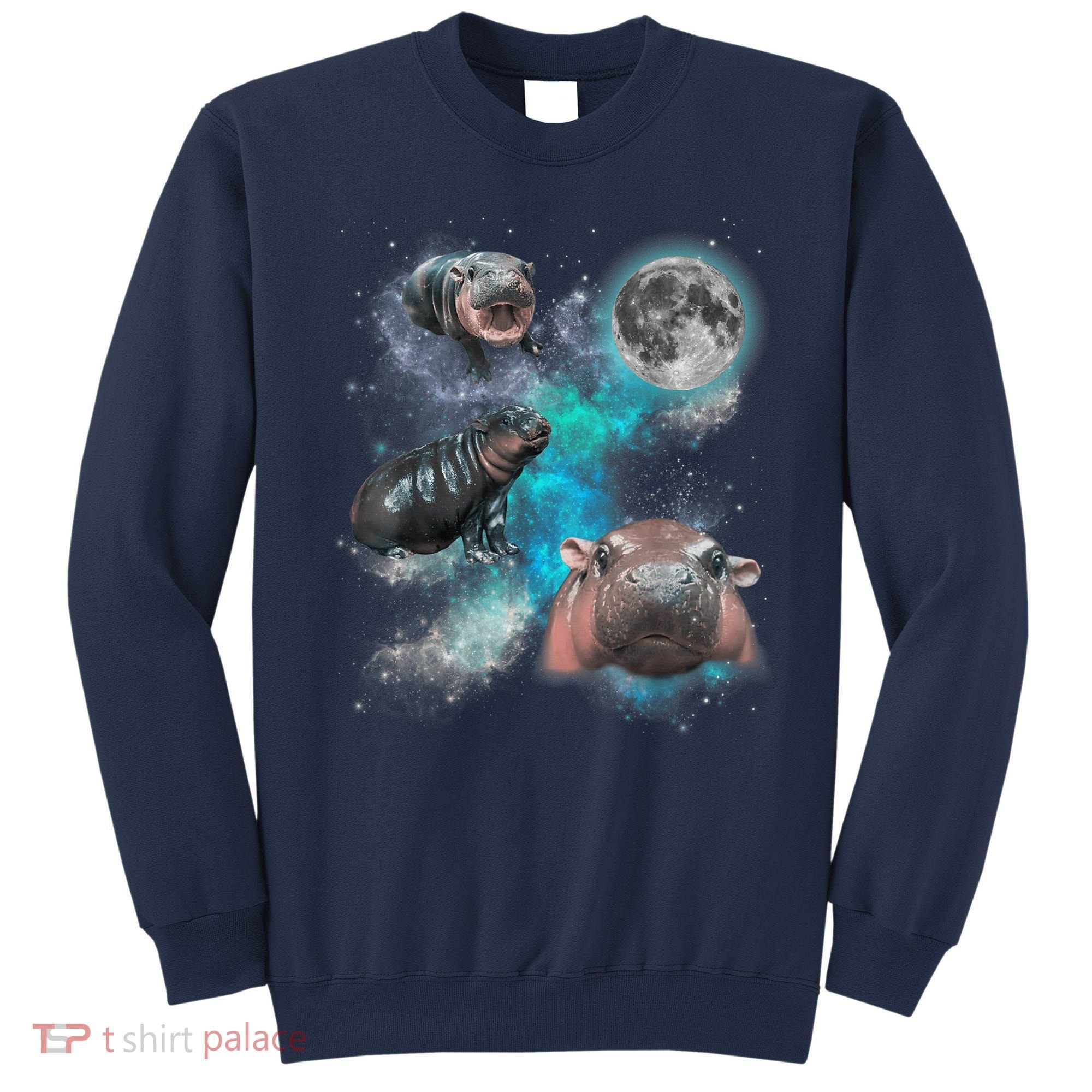 Moo Deng Three Moo Deng Moon Funny Hippo Universe Galaxy Sweatshirt