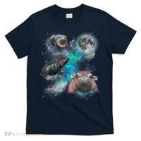 Moo Deng Three Moo Deng Moon Funny Hippo Universe Galaxy T-Shirt thumb 0