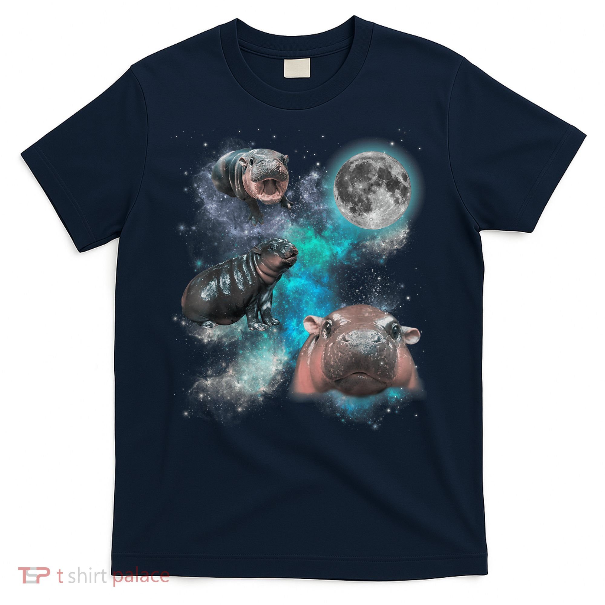 Moo Deng Three Moo Deng Moon Funny Hippo Universe Galaxy T-Shirt