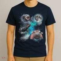 Moo Deng Three Moo Deng Moon Funny Hippo Universe Galaxy T-Shirt thumb 3