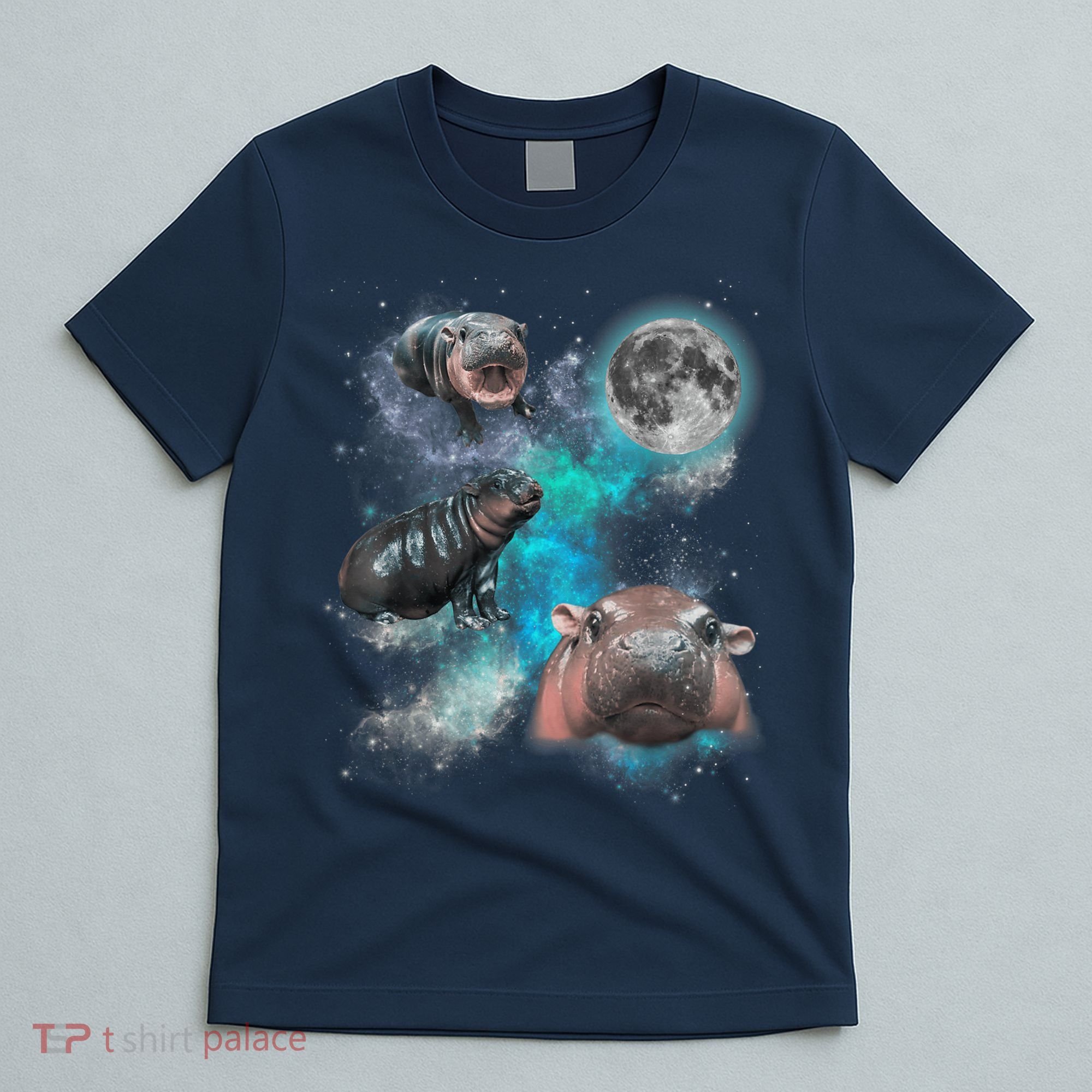 Moo Deng Three Moo Deng Moon Funny Hippo Universe Galaxy T-Shirt