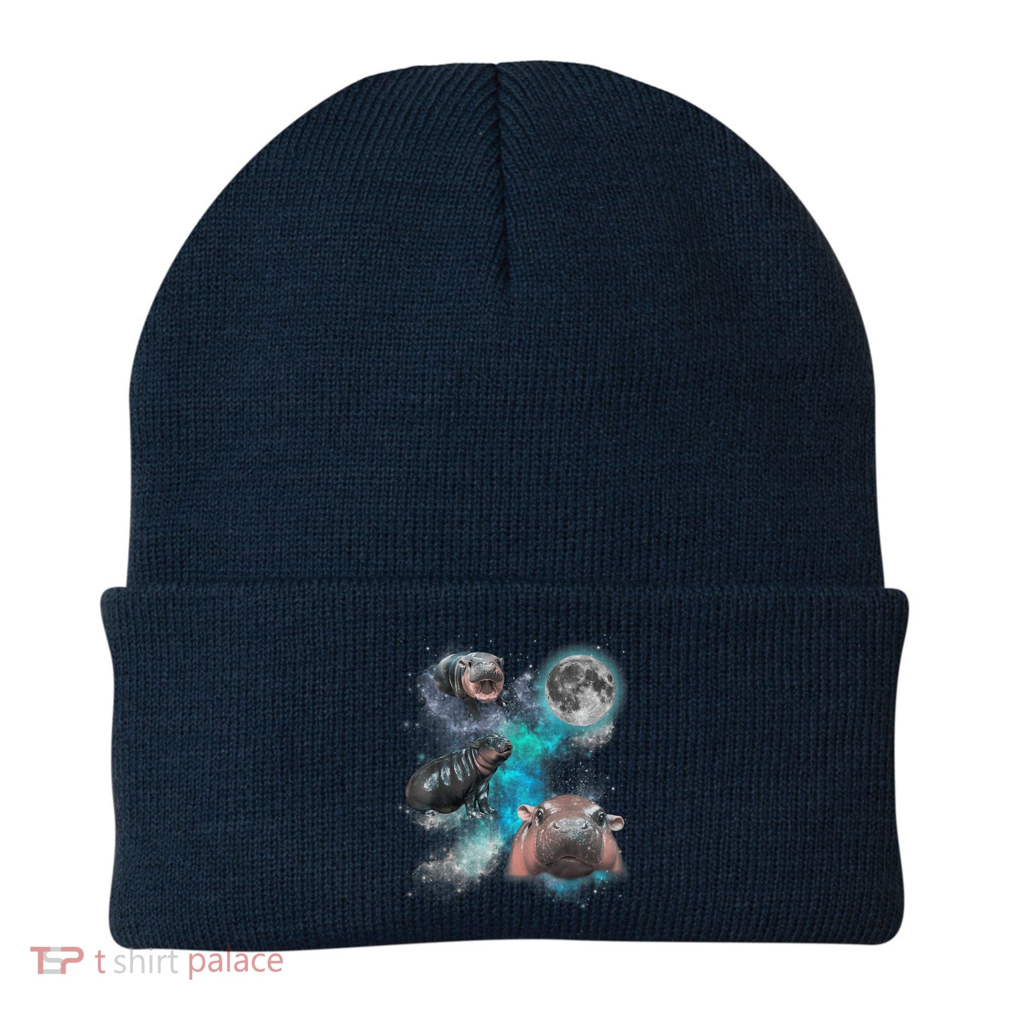 Moo Deng Three Moo Deng Moon Funny Hippo Universe Galaxy Beanie
