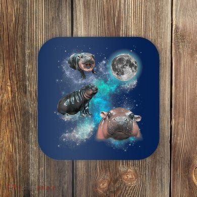 Moo Deng Three Moo Deng Moon Funny Hippo Universe Galaxy Coaster