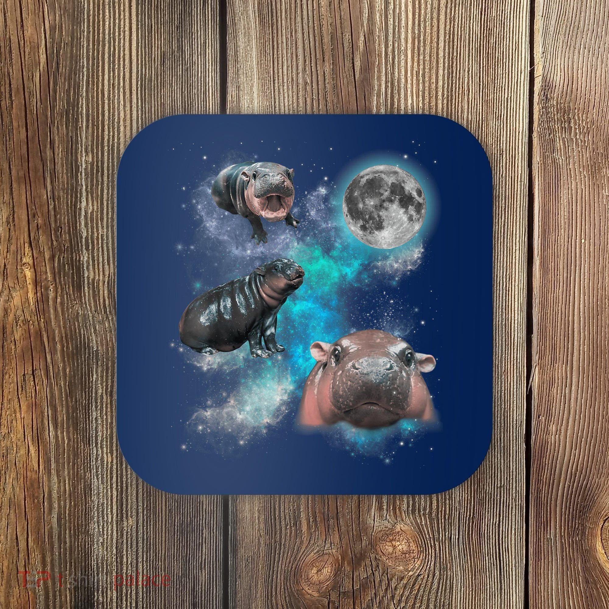 Moo Deng Three Moo Deng Moon Funny Hippo Universe Galaxy Coaster