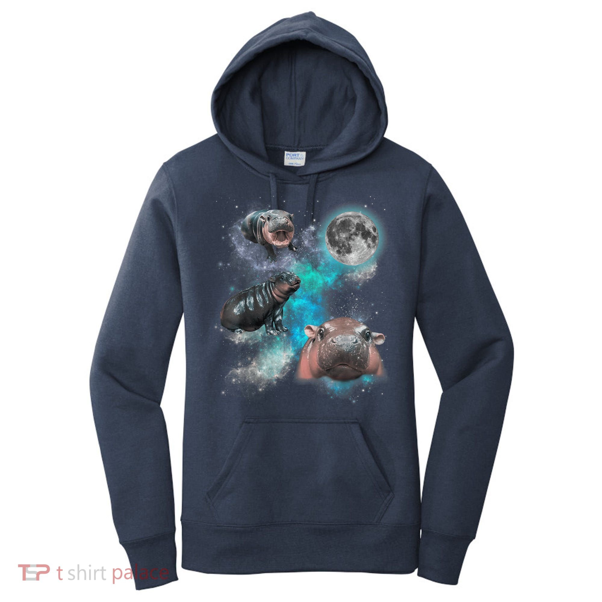 Moo Deng Three Moo Deng Moon Funny Hippo Universe Galaxy Women's Hoodie