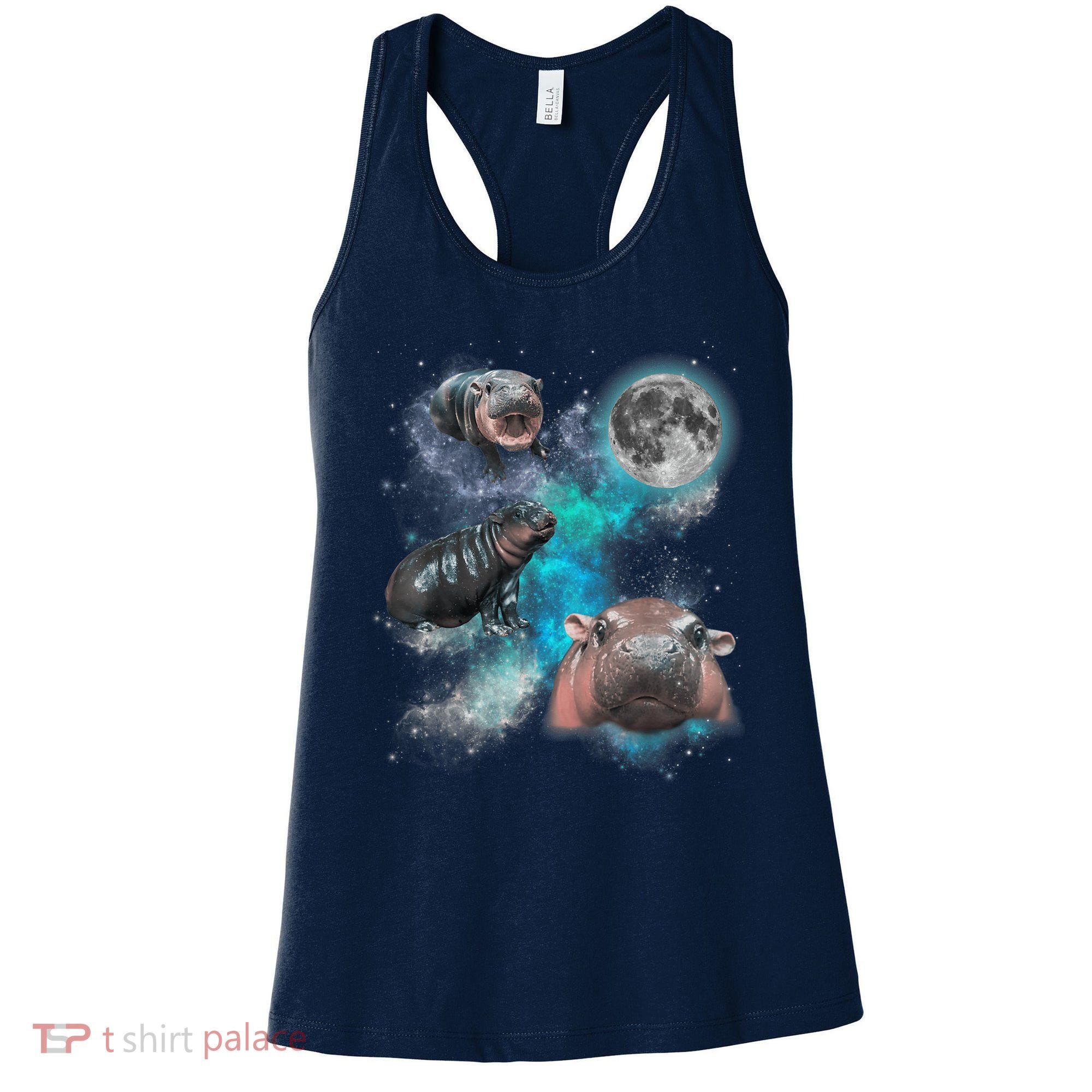 Moo Deng Three Moo Deng Moon Funny Hippo Universe Galaxy Women's Tank Top