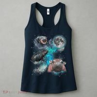 Moo Deng Three Moo Deng Moon Funny Hippo Universe Galaxy Women's Tank Top thumb 3