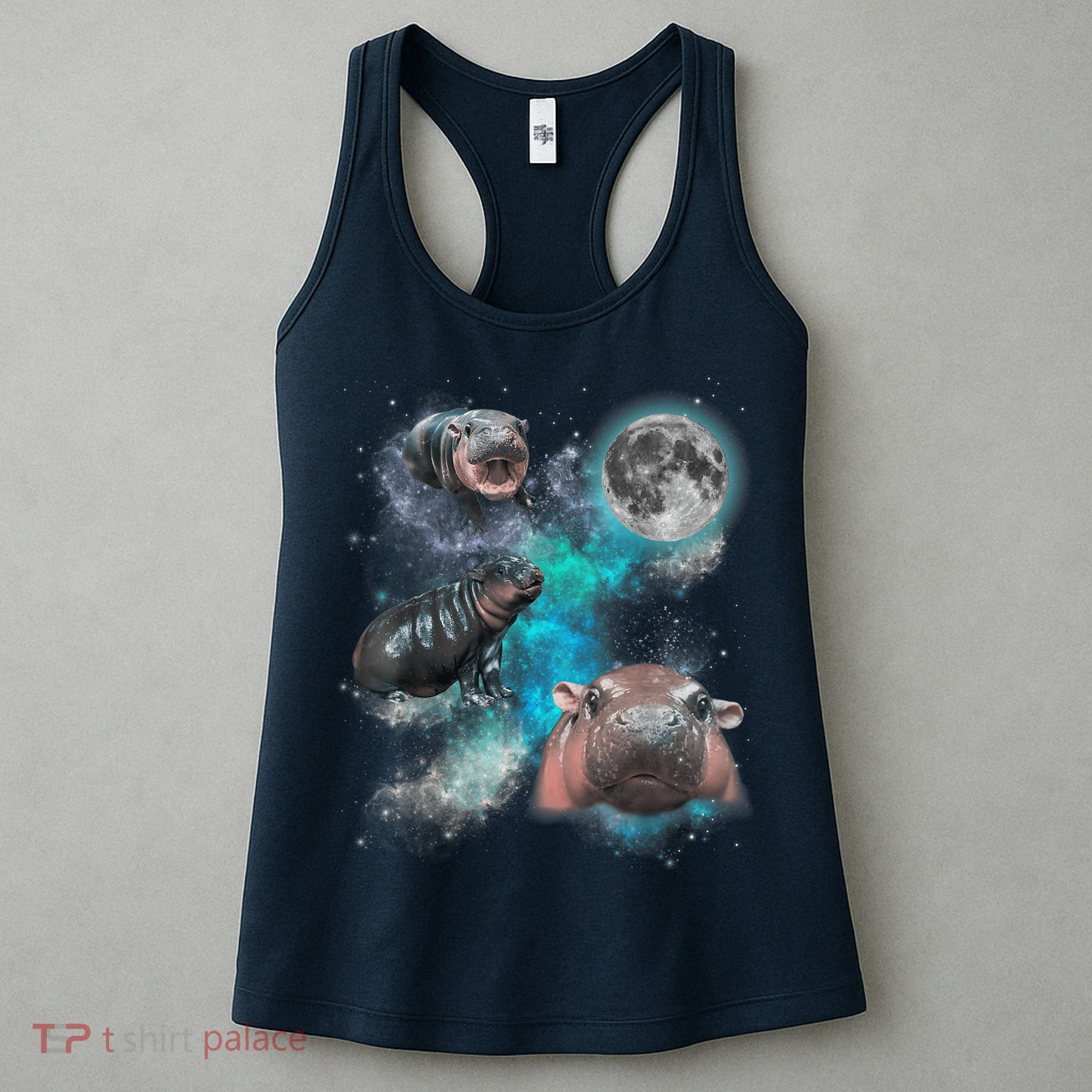 Moo Deng Three Moo Deng Moon Funny Hippo Universe Galaxy Women's Tank Top