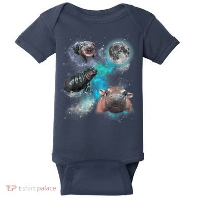 Moo Deng Three Moo Deng Moon Funny Hippo Universe Galaxy Baby Bodysuit