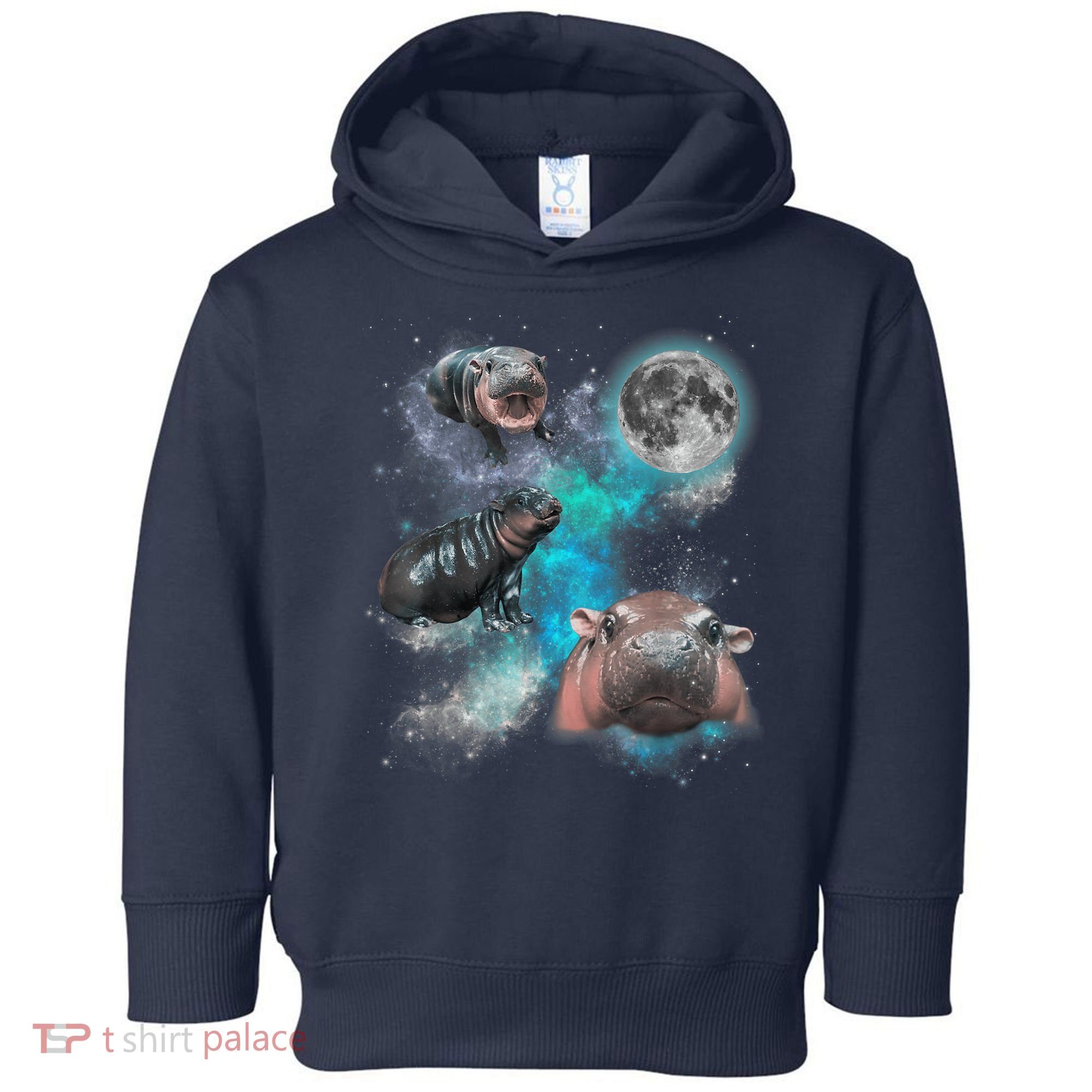 Moo Deng Three Moo Deng Moon Funny Hippo Universe Galaxy Toddler Hoodie