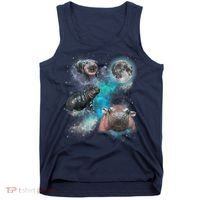Moo Deng Three Moo Deng Moon Funny Hippo Universe Galaxy Tank Top thumb 0