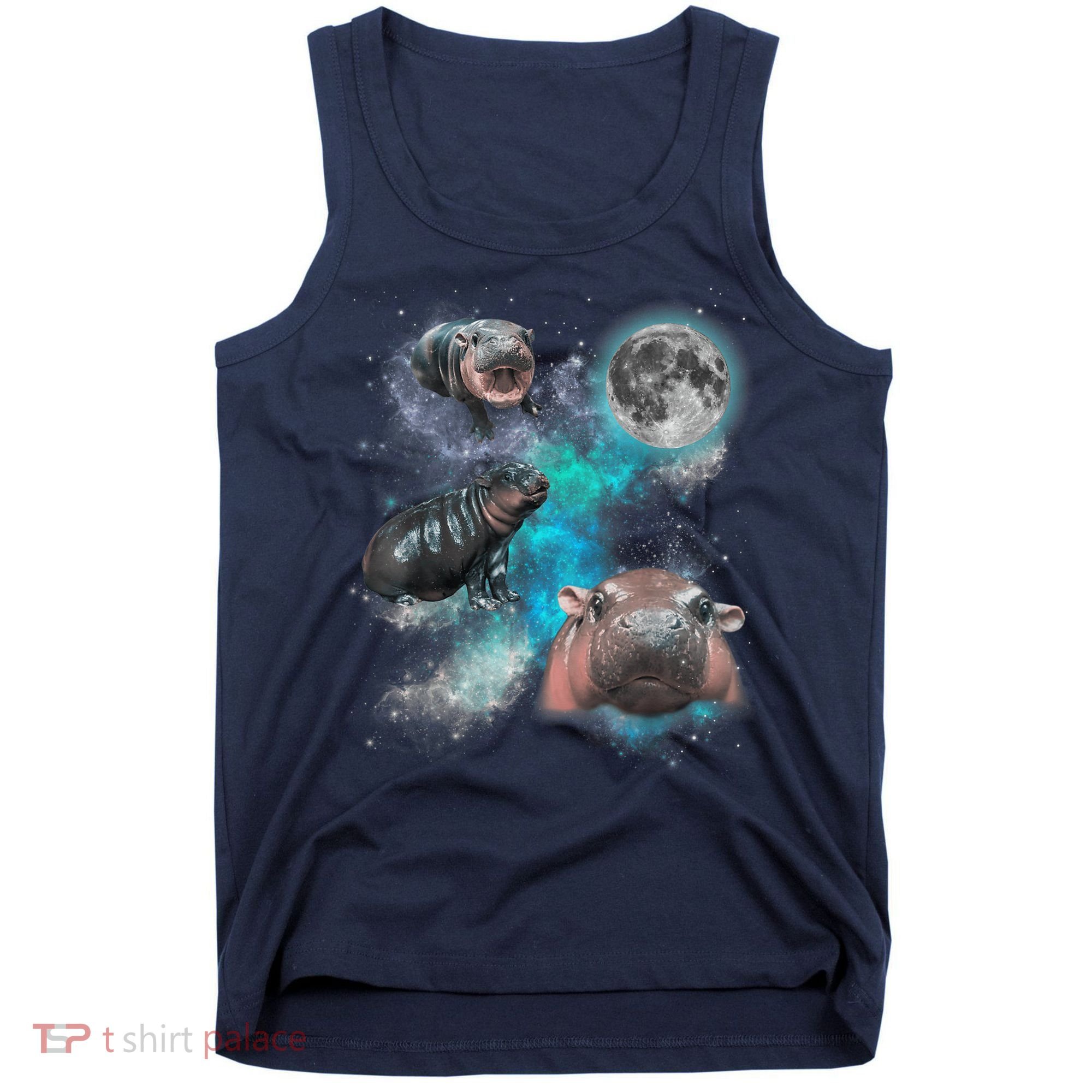 Moo Deng Three Moo Deng Moon Funny Hippo Universe Galaxy Tank Top