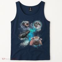 Moo Deng Three Moo Deng Moon Funny Hippo Universe Galaxy Tank Top thumb 2