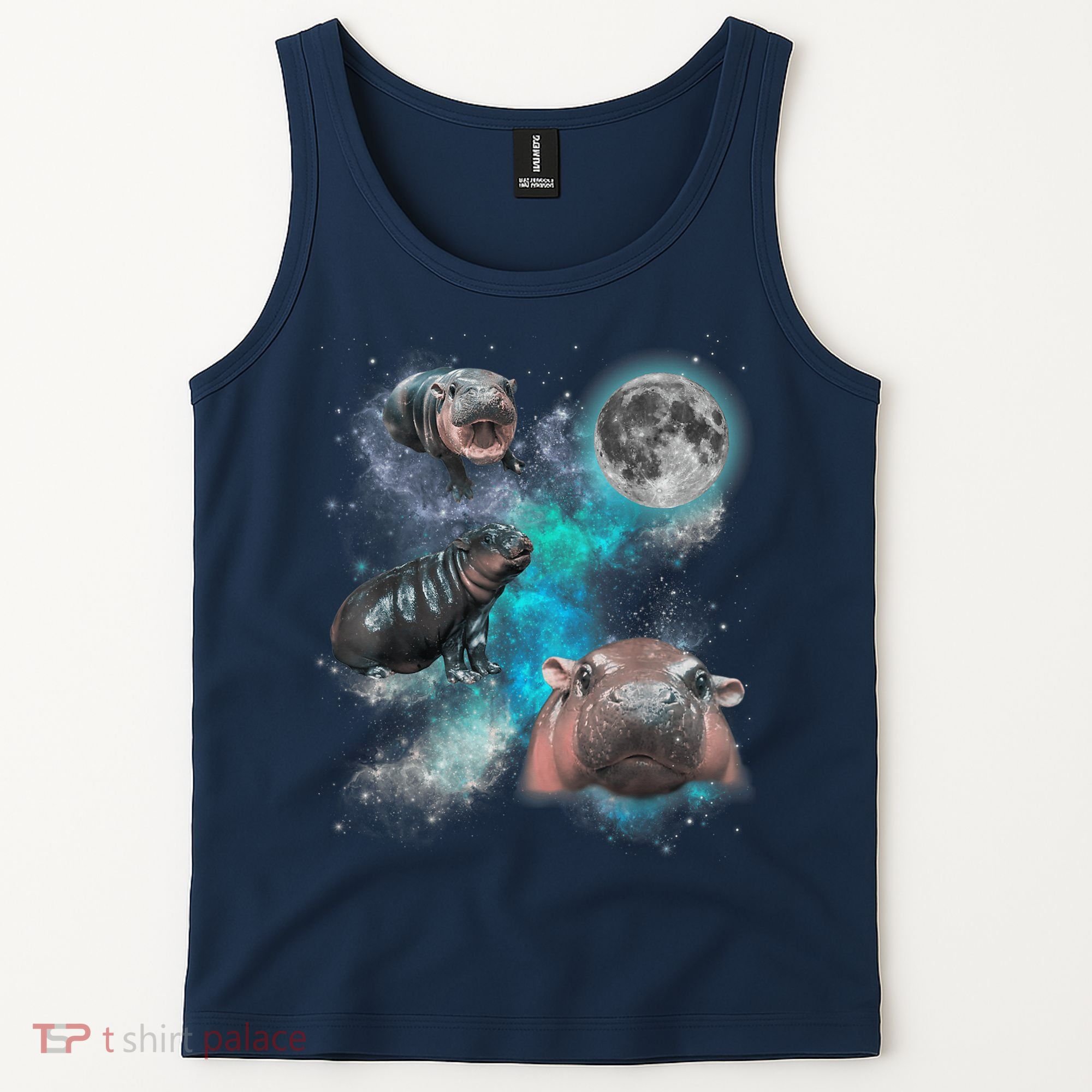 Moo Deng Three Moo Deng Moon Funny Hippo Universe Galaxy Tank Top