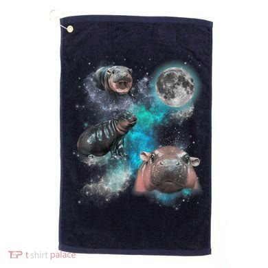 Moo Deng Three Moo Deng Moon Funny Hippo Universe Galaxy Golf Towel