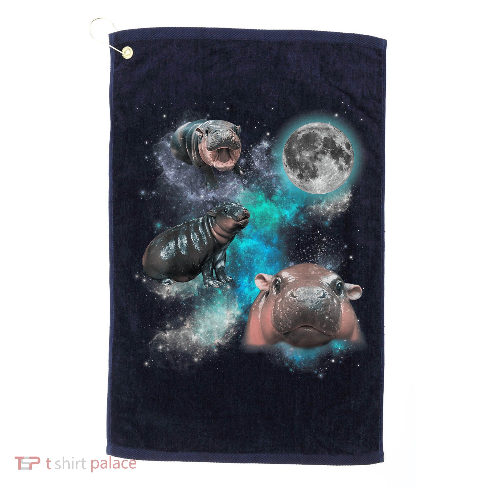 Moo Deng Three Moo Deng Moon Funny Hippo Universe Galaxy Golf Towel