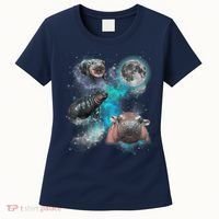 Moo Deng Three Moo Deng Moon Funny Hippo Universe Galaxy Women's T-Shirt thumb 0