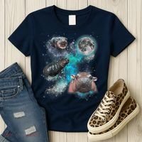 Moo Deng Three Moo Deng Moon Funny Hippo Universe Galaxy Women's T-Shirt thumb 3