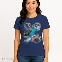 Moo Deng Three Moo Deng Moon Funny Hippo Universe Galaxy Women's T-Shirt thumb 4
