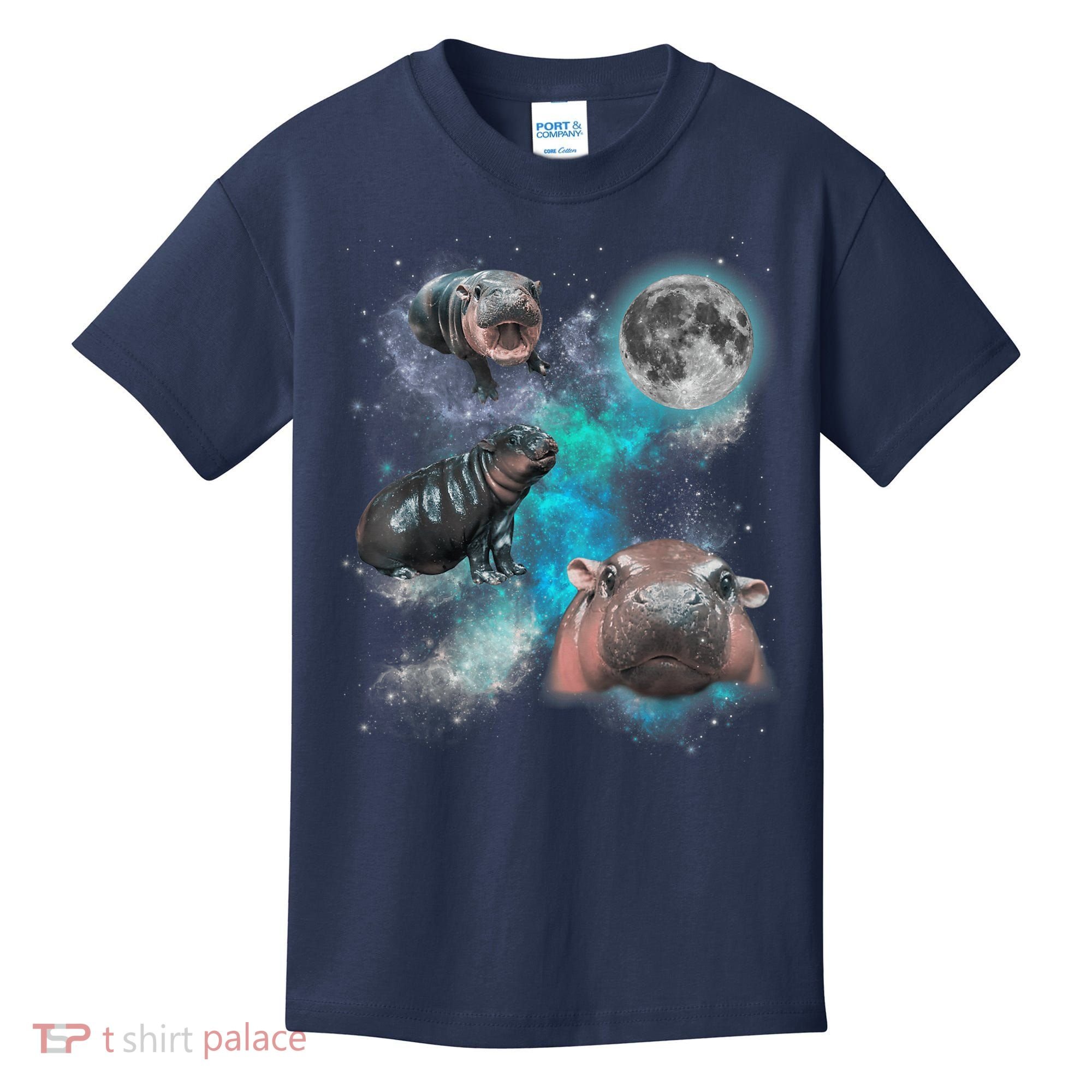 Moo Deng Three Moo Deng Moon Funny Hippo Universe Galaxy Kids T-Shirt
