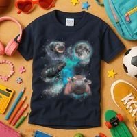 Moo Deng Three Moo Deng Moon Funny Hippo Universe Galaxy Kids T-Shirt thumb 3