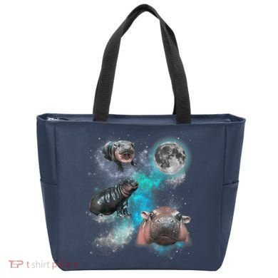 Moo Deng Three Moo Deng Moon Funny Hippo Universe Galaxy Tote Bag